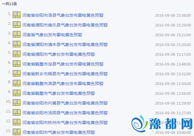 河南发布雷电黄色预警 北部地区将迎雷暴大风