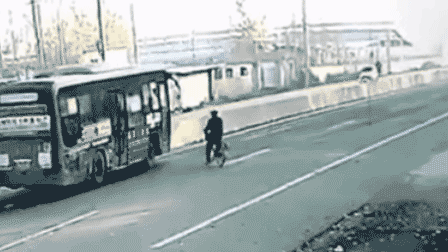 安阳公交车避让自行车侧翻 骑车人当场吓呆