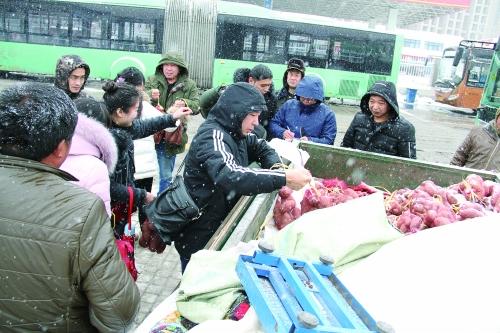 六旬老人卖红薯遇大雪 千斤红薯1小时被“抢空”